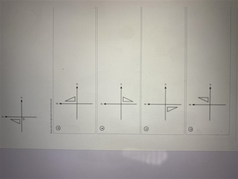 The triangle below is reflected accross the y-axis. what is the result of this reflection-example-1