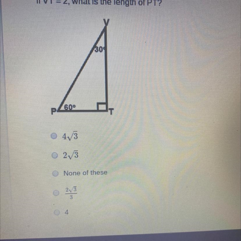 If VT=2,what is the length of PT?-example-1