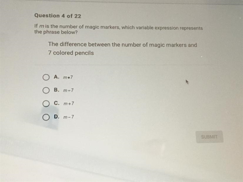 If m is the number of magic markers,which variable expression represents the phrase-example-1