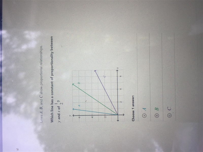 Which line has a constant of proportionality between y and x of 1/2?-example-1