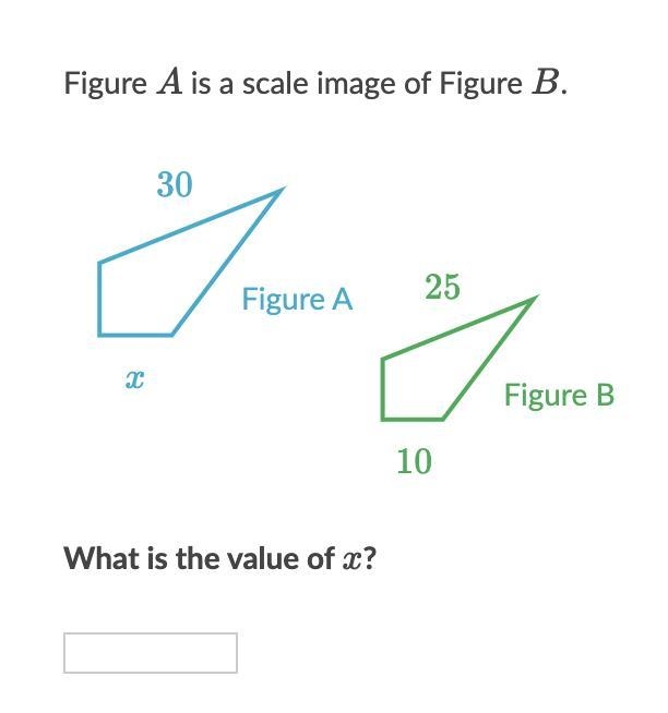 Figure A is a scale image of Figure B. What is the value of x? Pls answer asap!-example-1