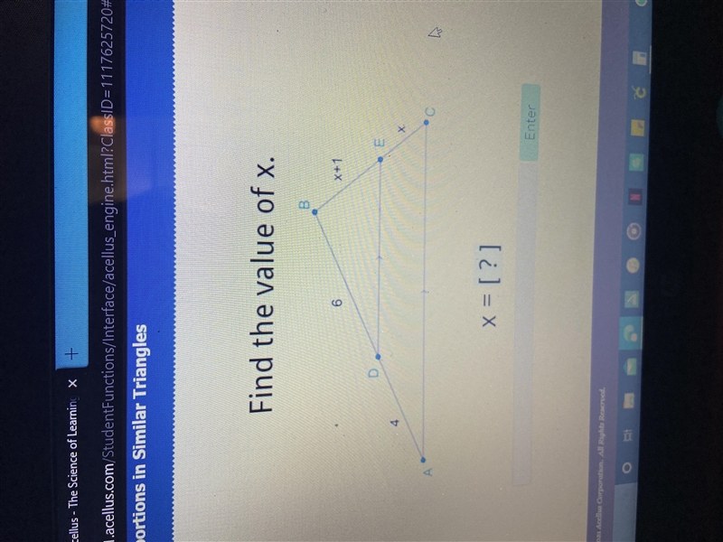 Similar triangles find the value of X-example-1