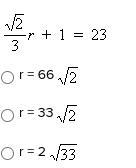 Solve for r. √2/3r + 1 = 23-example-1