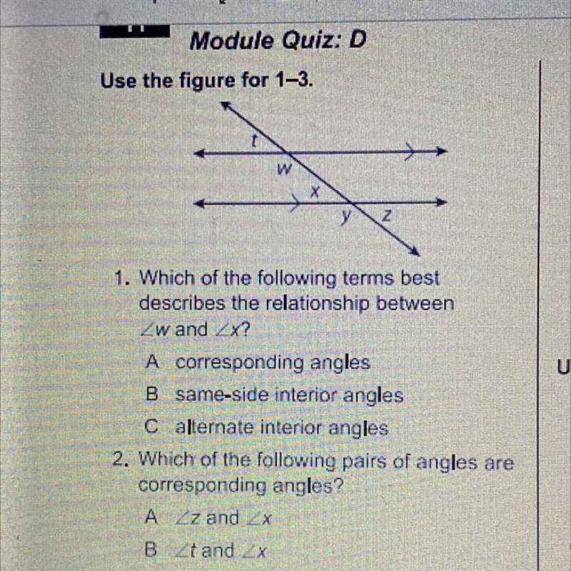 W Z 1. Which of the following terms best describes the relationship between Zw and-example-1