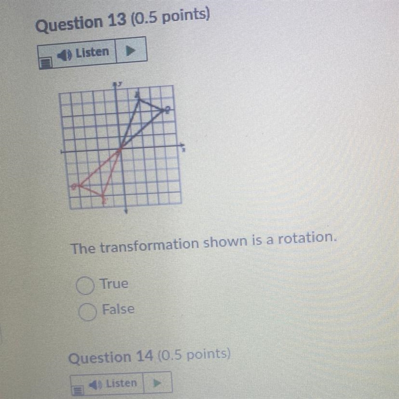 The transformation shown is a rotation. true or false-example-1