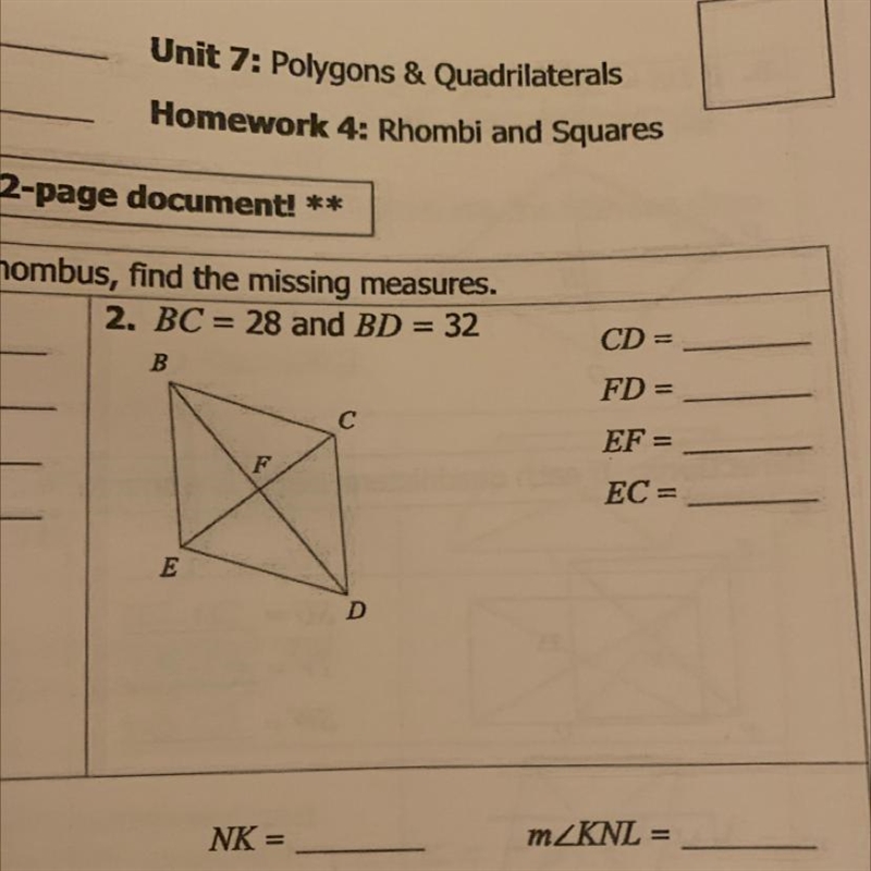 Unit 7: Polygons & Quadrilaterals Homework 4: Rhombi and Squares-example-1