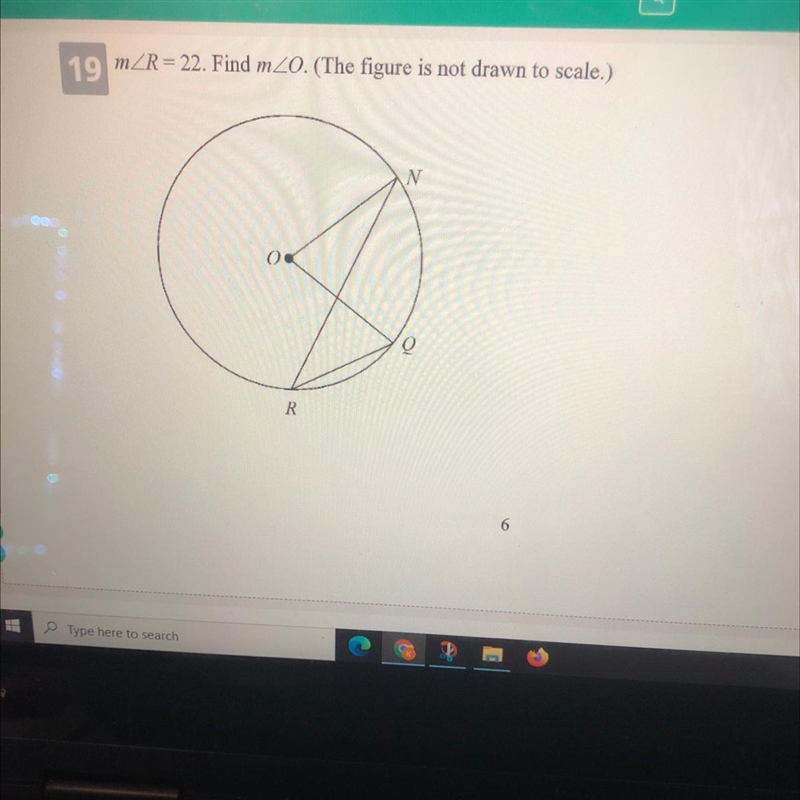 Find angle O if angle R is 22-example-1