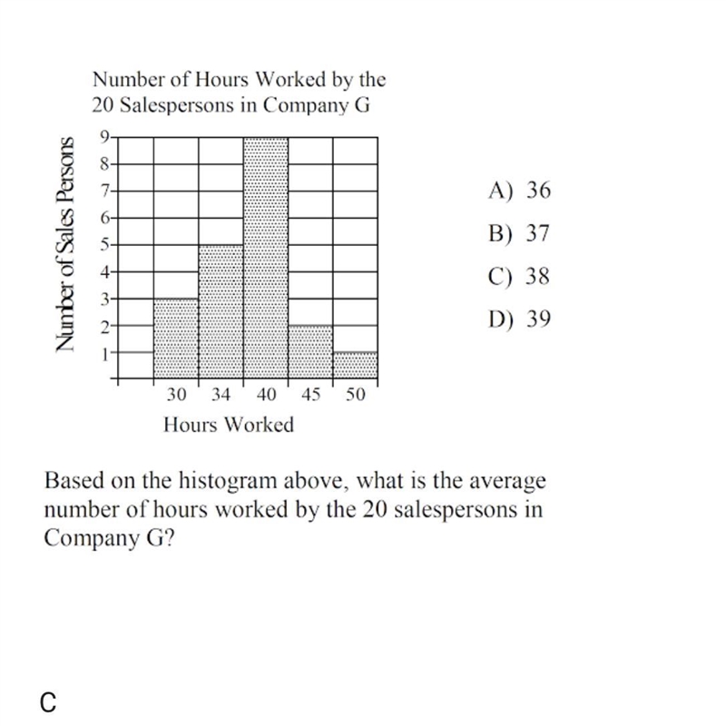 Based on histogram above what is the average number of hours worked by 20 salesperson-example-1