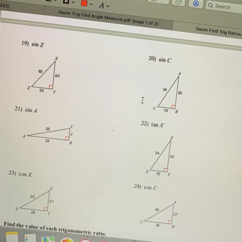 Find the value of each trigonometric ratio to the nearest ten throusandth.-example-1