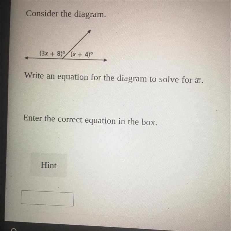 Consider the diagram. (3x + 8)/(x + 4)º Write an equation for the diagram to solve-example-1