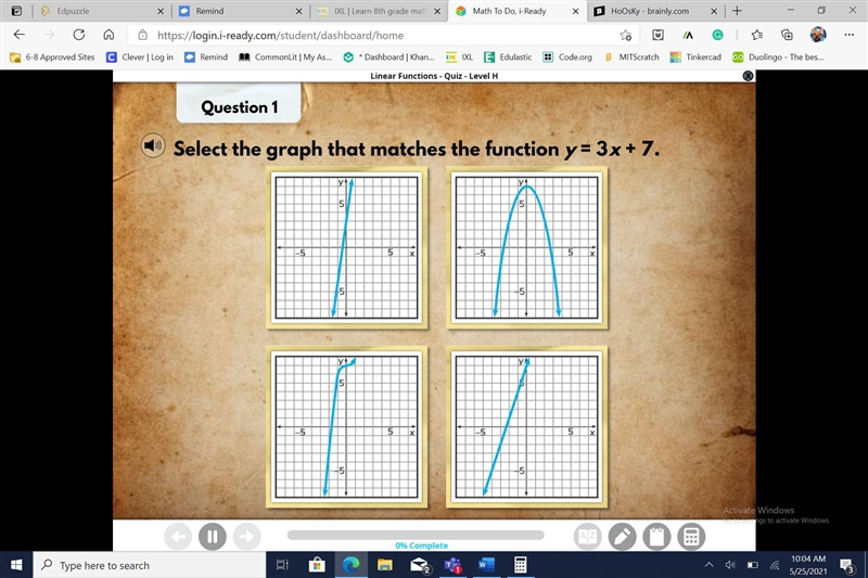 Select the graph that matches the function y=3x+7-example-1