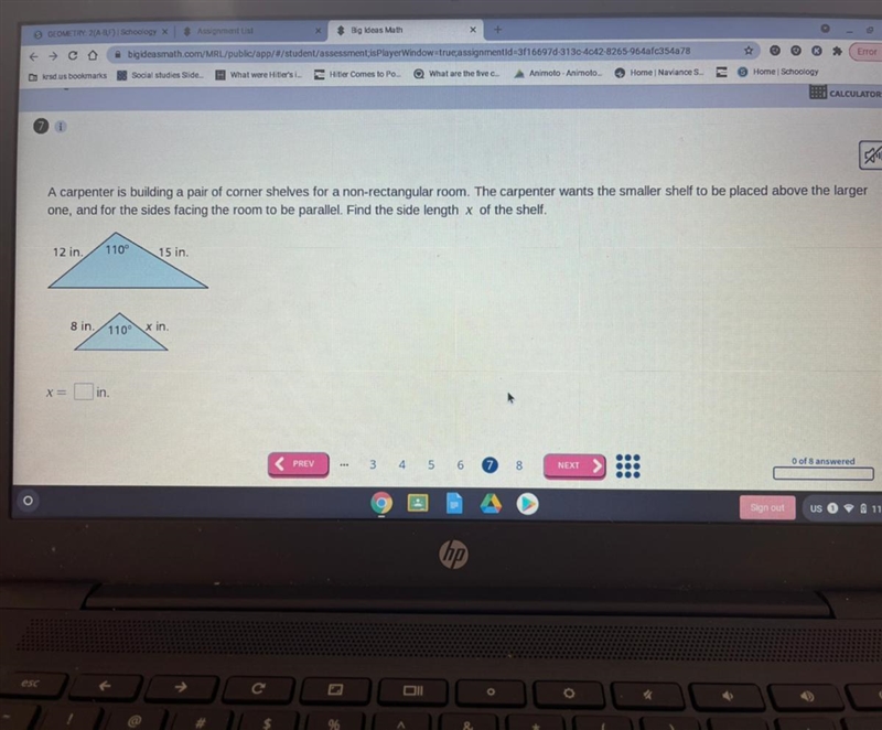 Find the value of X inches-example-1