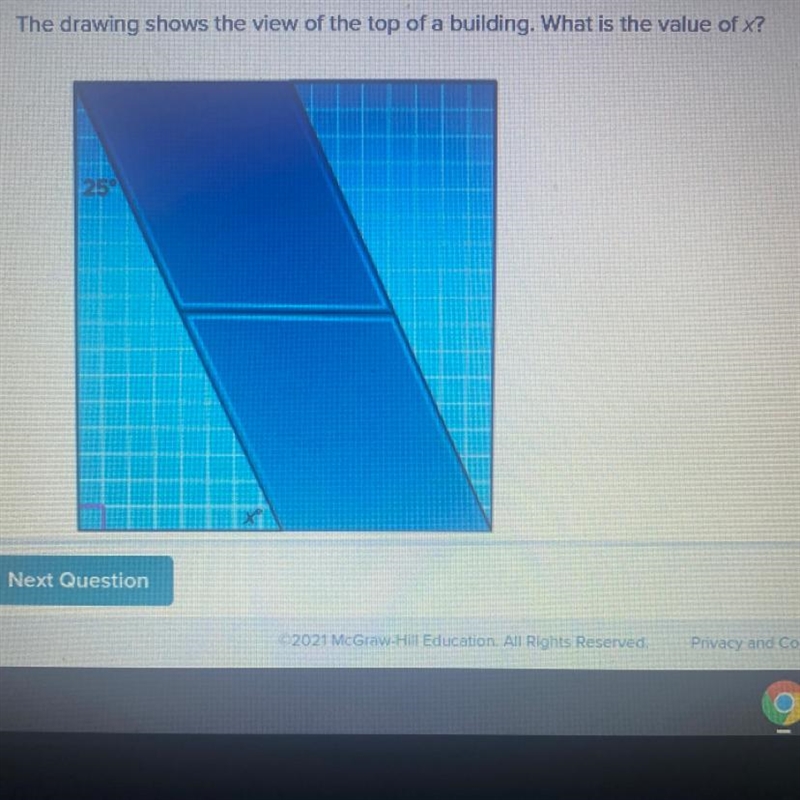 He drawing shows the view of the top of a building. What is the value of x?-example-1