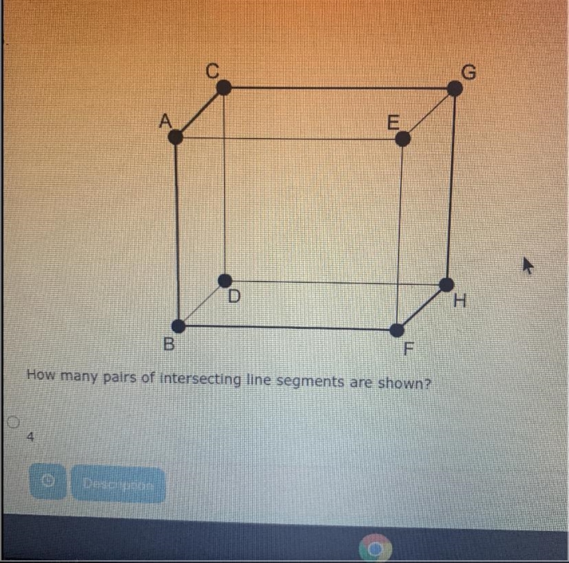 How many pairs of intersecting line segments are shown? A. 4 B. 8 C. 16 D. 24-example-1