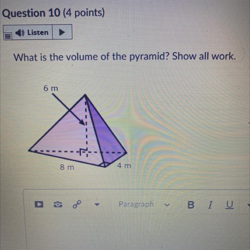 What is the volume of the pyramid? Show all work.-example-1