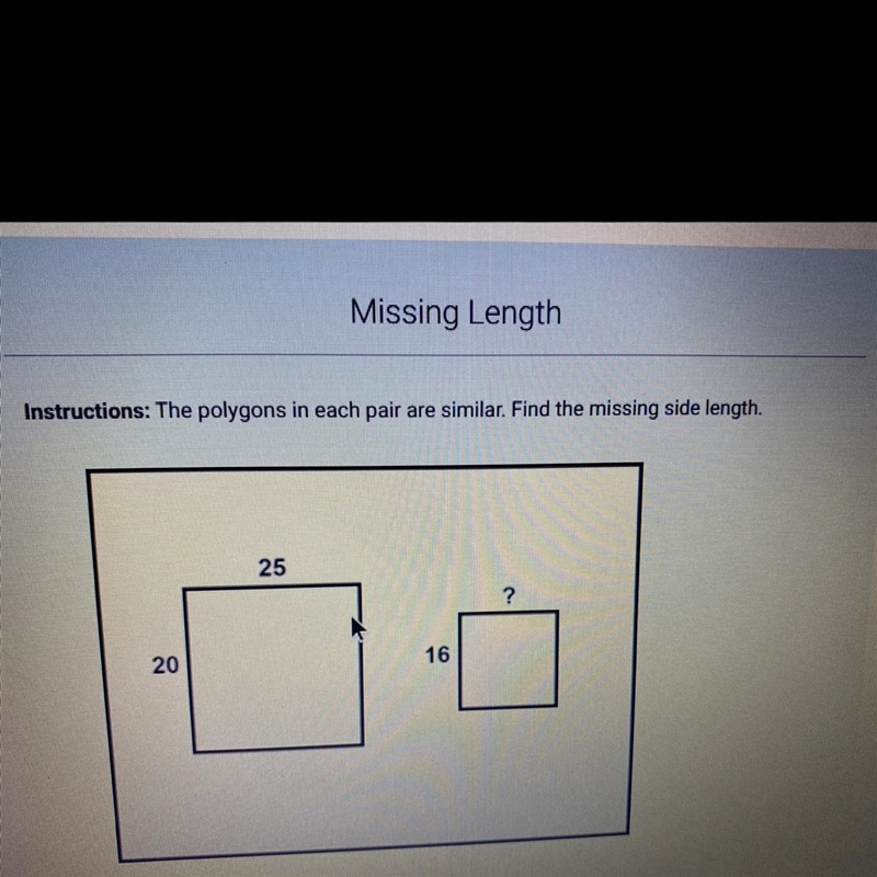 Instructions: The polygons in each pair are similar. Find the missing side length-example-1