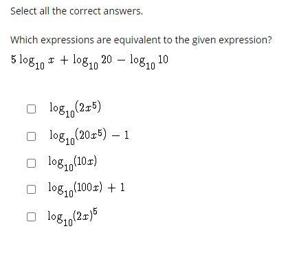 Please help Select all the correct answers. Which expressions are equivalent to the-example-1