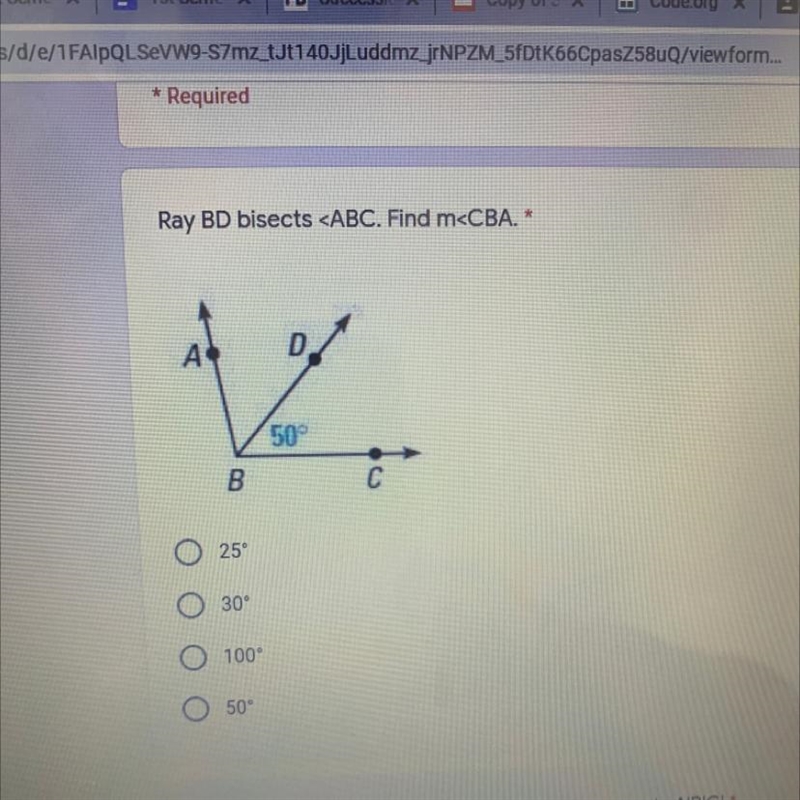 А D 50° B с O 25° O 30° O 100° O 50°-example-1