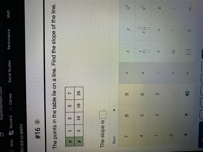 What is the slope? In the whole table what is the slope?-example-1