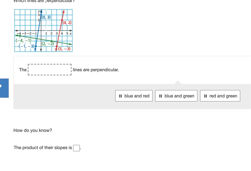 Which lines are perpendicular? Also, find the slope.-example-1