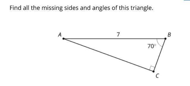 [Find all the missing side and angles of this triangle]-example-1