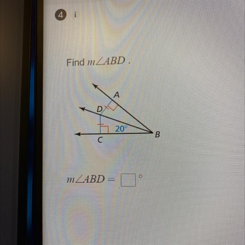 Find mZABD. D 20° B С o mZABD-example-1