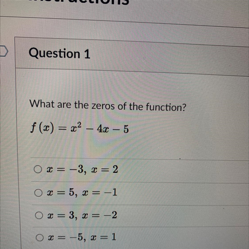 What are the zeros of the function? f(x) = x2 - 4x – 5-example-1