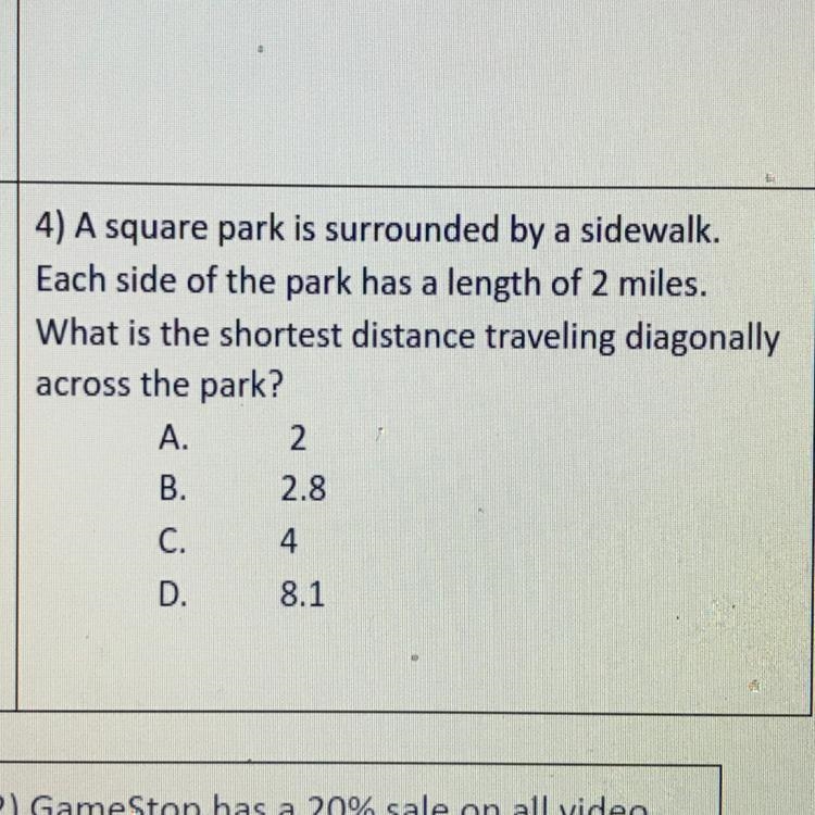 A square park is surrounded by a sidewalk. Each side of the park has a length of 2 miles-example-1