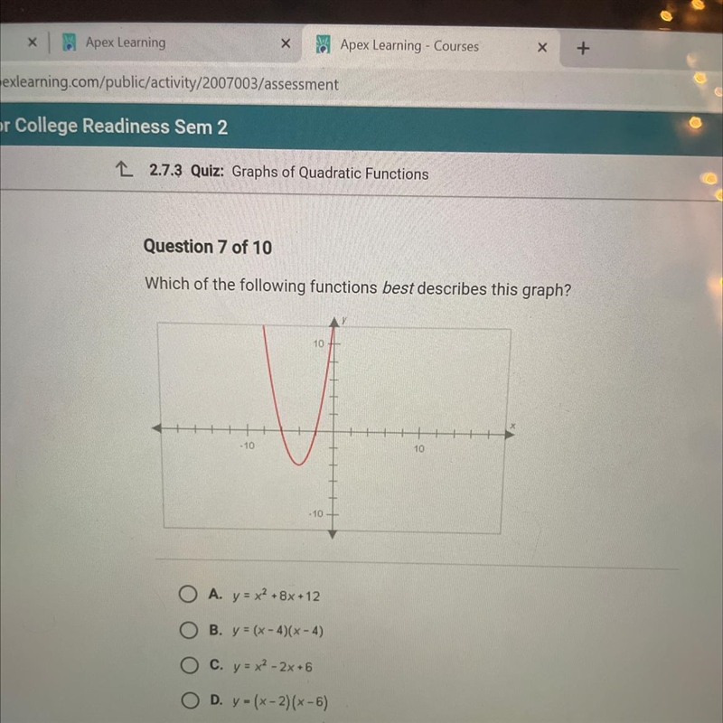 Which of the following functions best describes this graph? 10-example-1