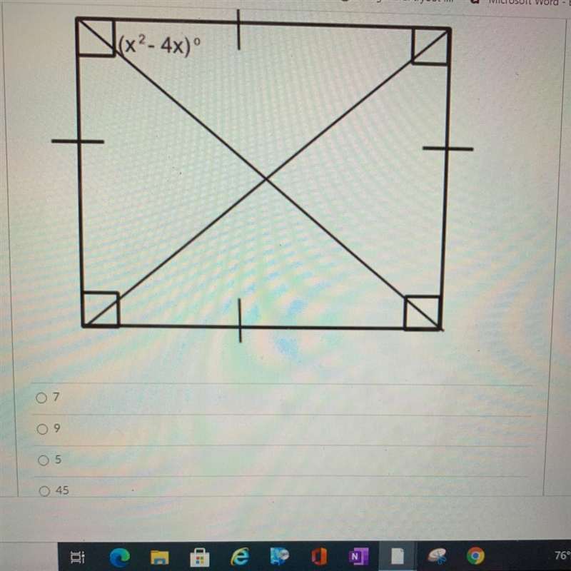 Find the value of x for the given square. (x^2- 4x)-example-1