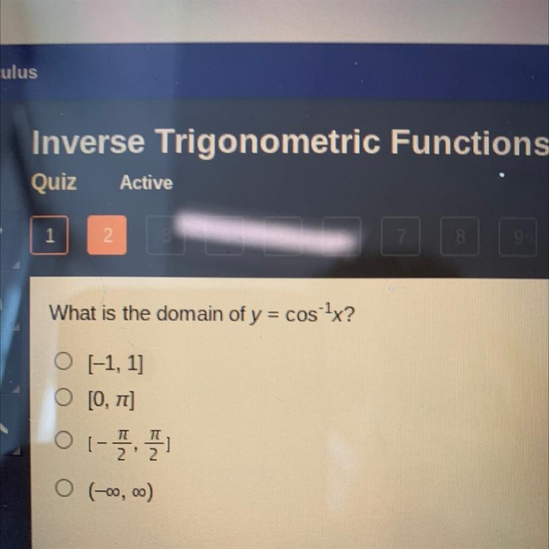 What is the domain of y = cos-1^x?-example-1