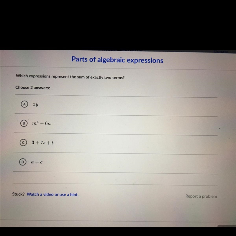 Which expressions represent the sum of exactly two terms?-example-1