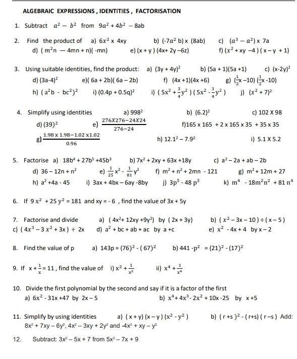 ALGEBRAIC EXPRESSION, FACTORIZATION AND IDENTITIES... pls help me in this...​-example-1