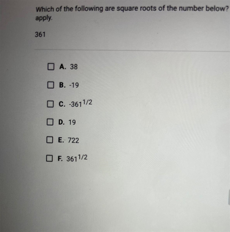 Which of the following square root of the following number below? Check all that apply-example-1