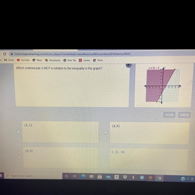 Please help.... which ordered pair is NOT a solution to the inequality in the graph-example-1