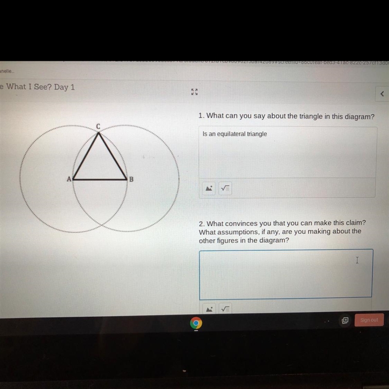 What can you say about the triangle in this diagram? What convinces you that you can-example-1