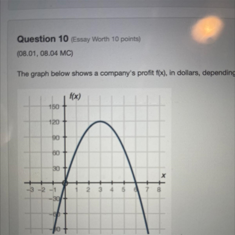 Help please URGRENTTTTT The graph below shows a company’s profit f(x), in dollars-example-1