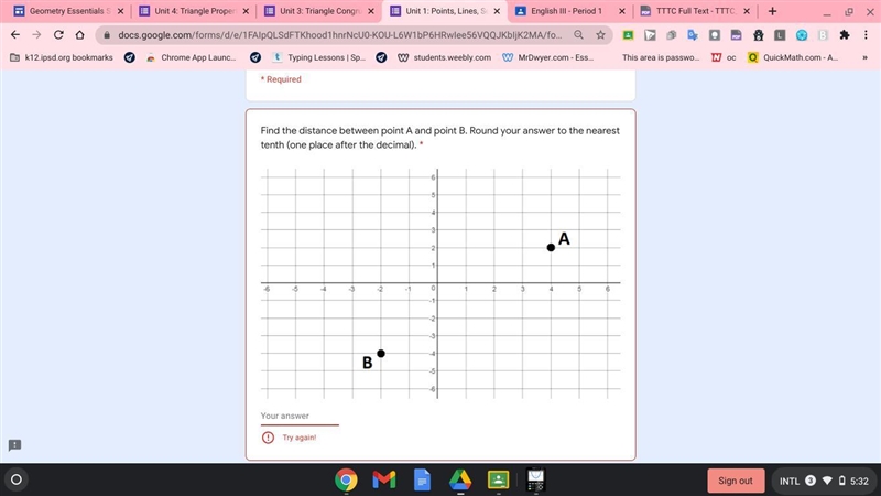 Find the distance between point A and point B. Round your answer to the nearest tenth-example-1