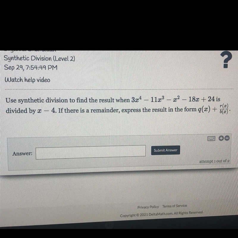 Use synthetic division to find the result when 3x^4 -11x^3-x^2-18x+ 24 is divided-example-1