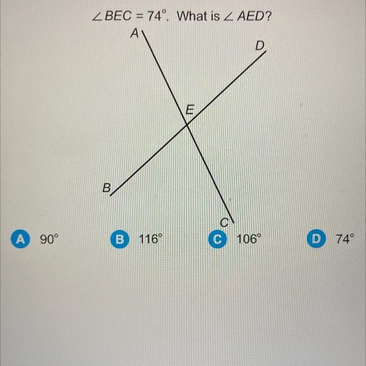 2 BEC = 74°. What is 2 AED?-example-1