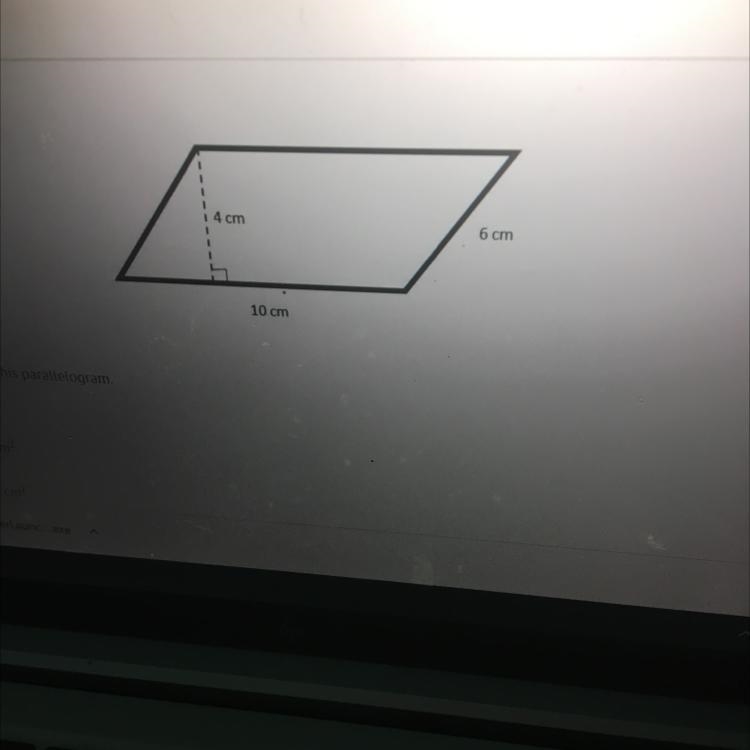 Find the area of this parallelogram. A) 20 cm2 B) 24 cm² 40 cm²-example-1