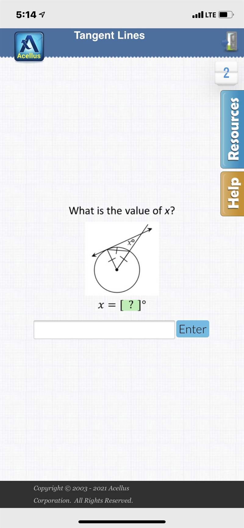 What is the value of x? tangent lines acellus-example-1