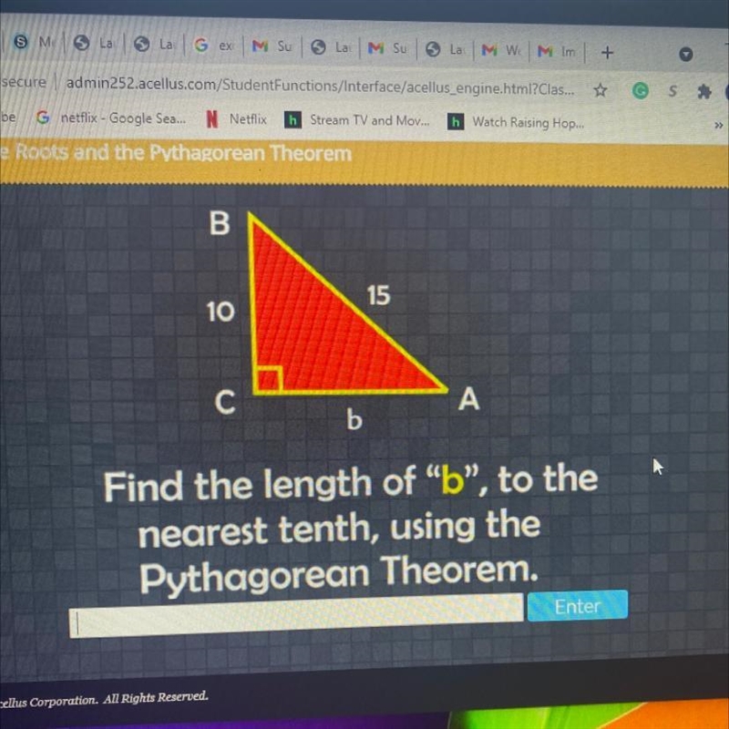 Find the length of “b”, to the nearest tenth, using the Pythagorean Theorem.-example-1