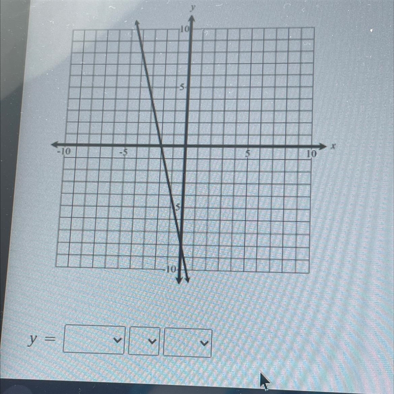 Use the drop-down menus below to create an equation that represents the line on the-example-1