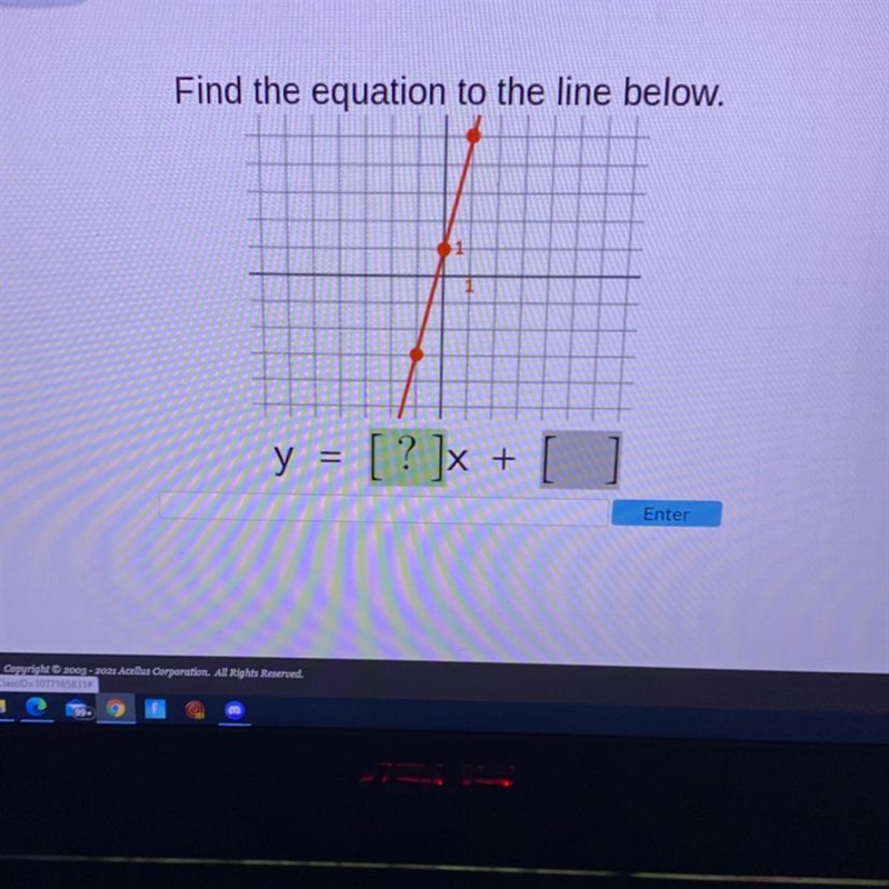 Slope-Intercept Functions Acellus Find the equation to the line below. 1-example-1