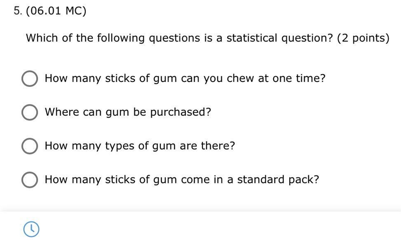 Which of the following questions is a statistical question-example-1