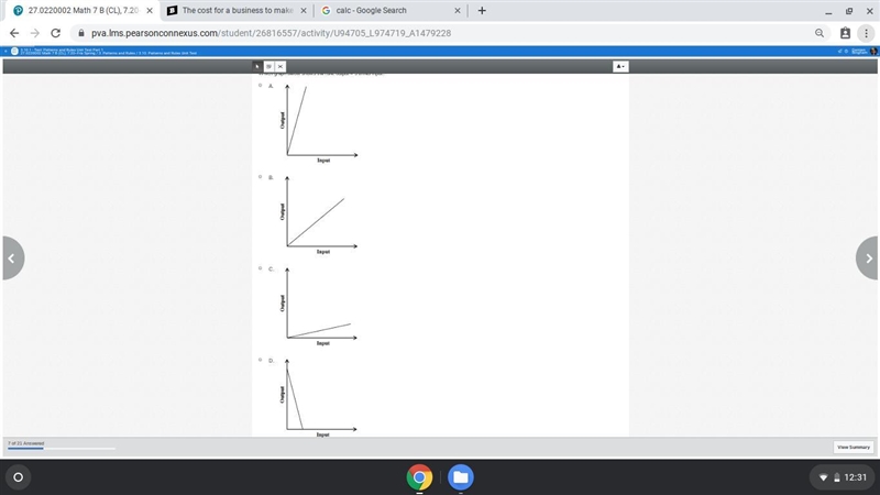 Which graph below shows the rule: output = 5 times input?-example-1