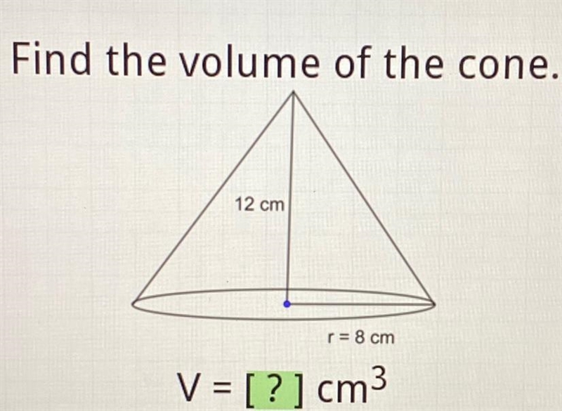 Find the volume of the cone-example-1