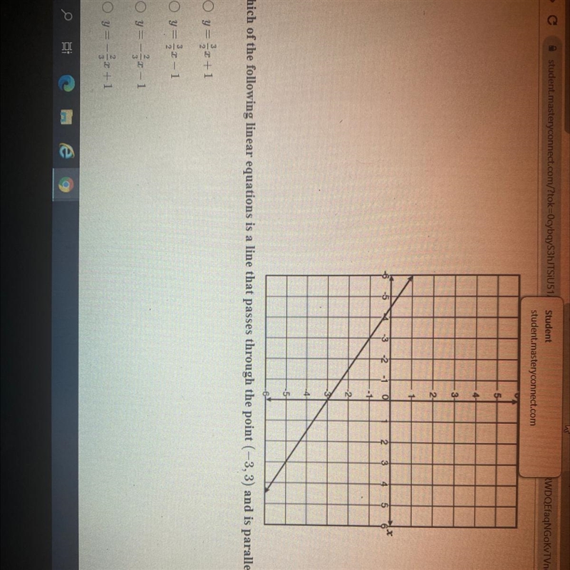 Which of the lowing linear equations is a time that passes through the point (-3,3) and-example-1