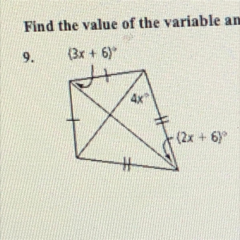 Find the value of the variable and the measure of each angle.-example-1